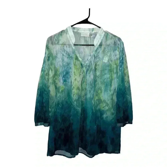 Chico's Green Multicolor Tunic Peasant Blouse, Medium - Picture 1 of 7